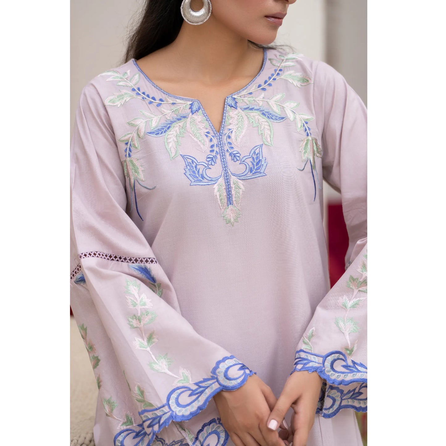 UA-247 Embroidered Cambric Cotton Kaftan Style Co-Ord Set Asian Wear | Umnaa