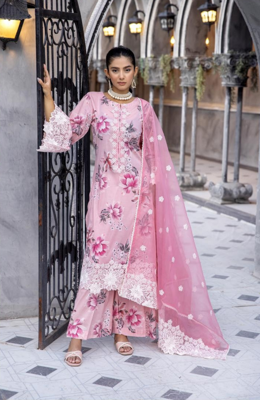 Pink 3 Pc Chikankari Lawn Collection | SIMRANS