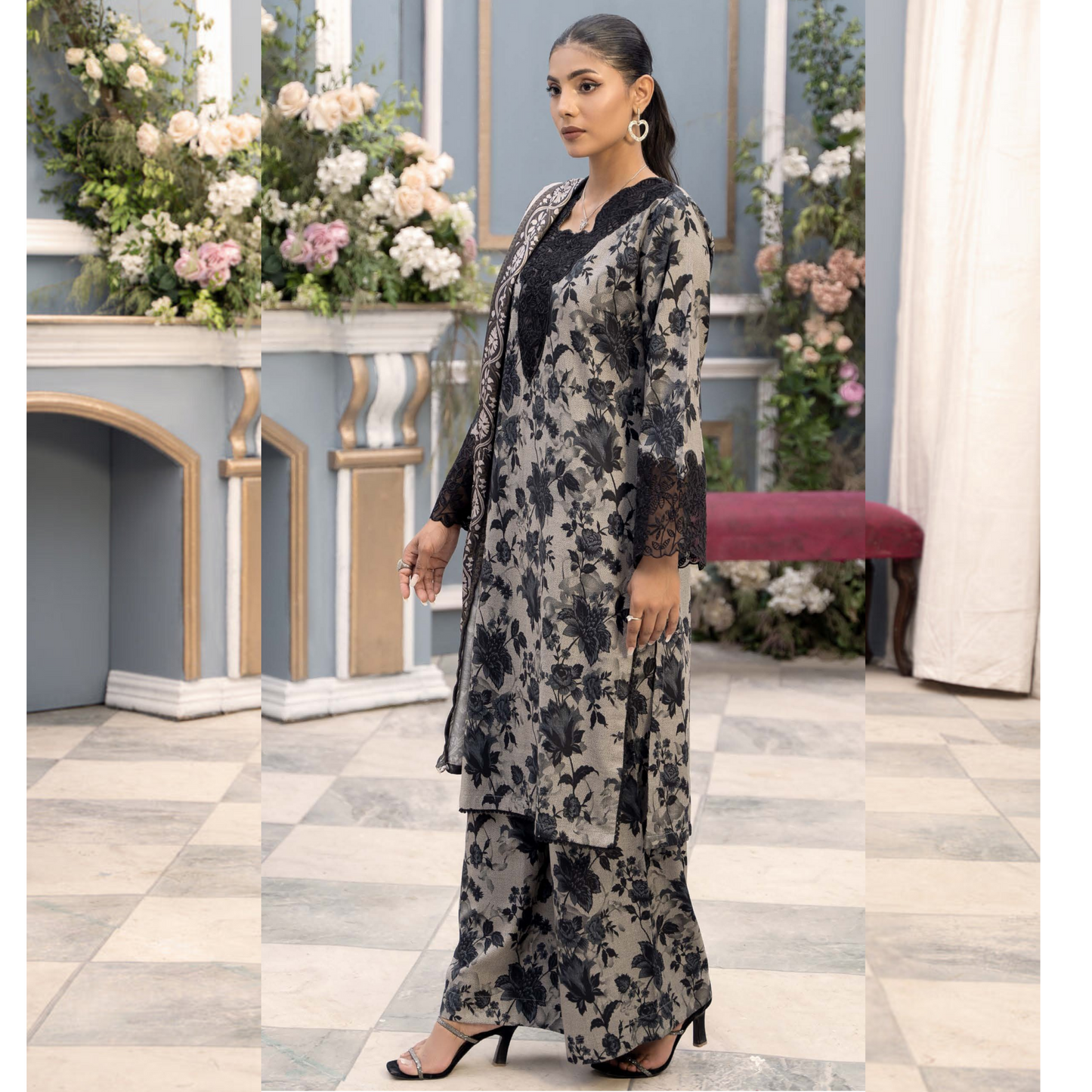 (Multi) Embroidered Printed Dhanak Dress with Dhanak Shawl | Winter Collection | Raniya.h