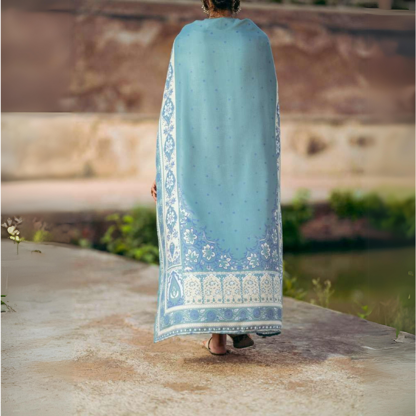 Sea Green 3 Piece Embroidered Dhanak Ready to Wear Collection by Casuallite | UMCAE0604