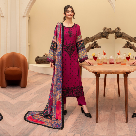 (Rose Red) 3 Pc Ready to Wear Embroidered Printed Collection | Karma Collection | UMKC0803