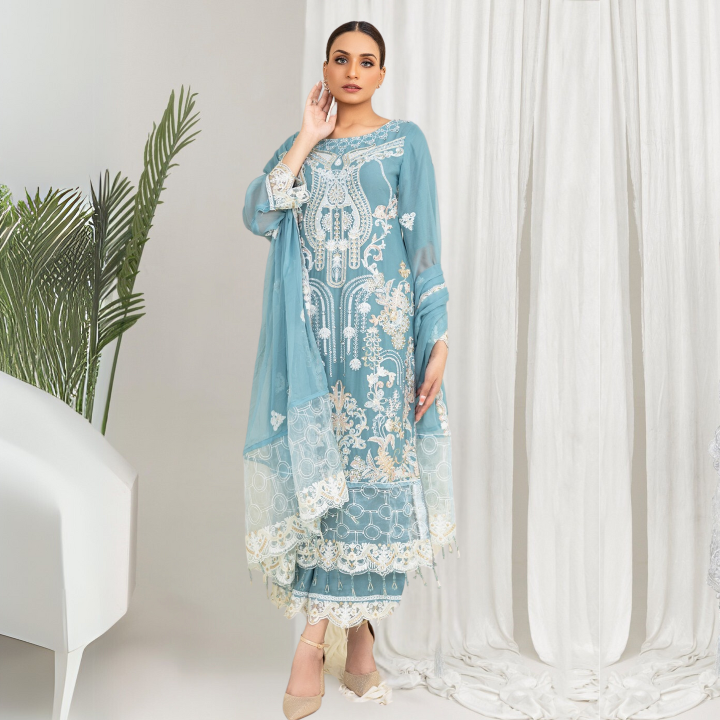 Luxury Embroidered Chiffon Dress 3 Pc | Winter Collection | Rangz | UMRGZ3601