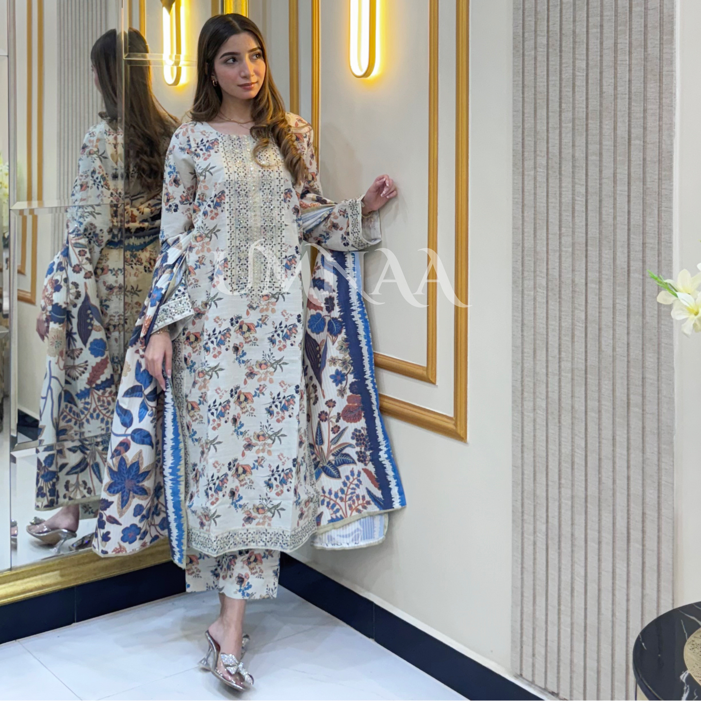 UA-35 Printed Embroidered Khaddar 3 Pc Dress | Ready to wear | UMNAA