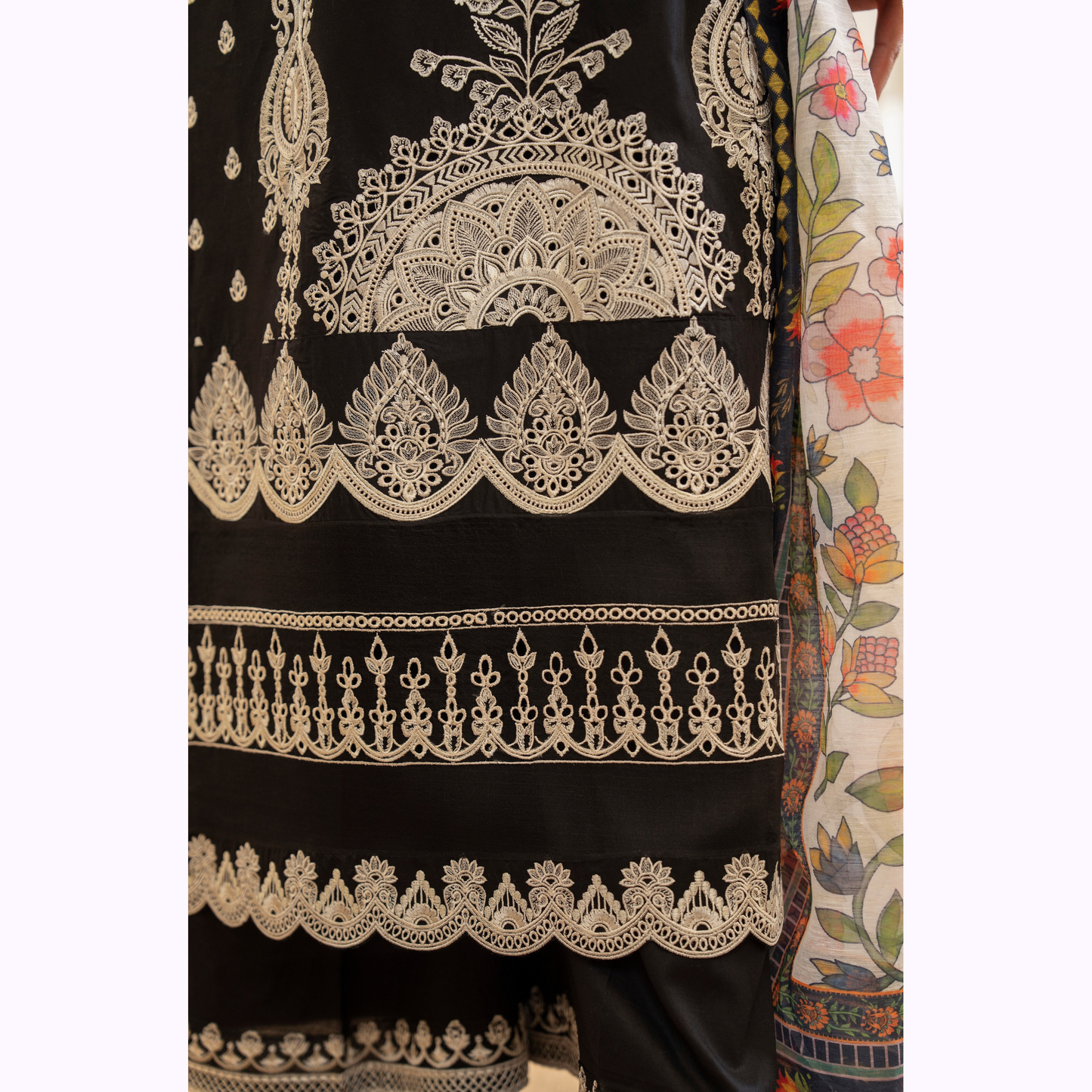 UKC-17 (Black) Embroidered Cambric Cotton Ready to Wear 3 Pc - Karma Collection