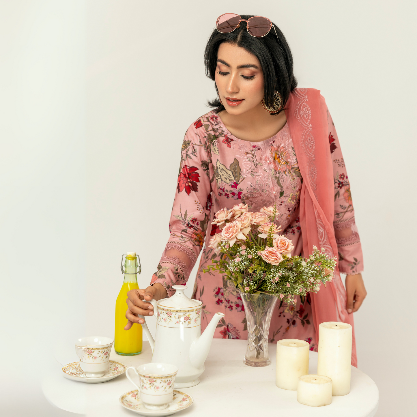 UMS-10 Floral Printed Embroidered Linen | 3 Pc | Ready-to-wear Dress - Simrans