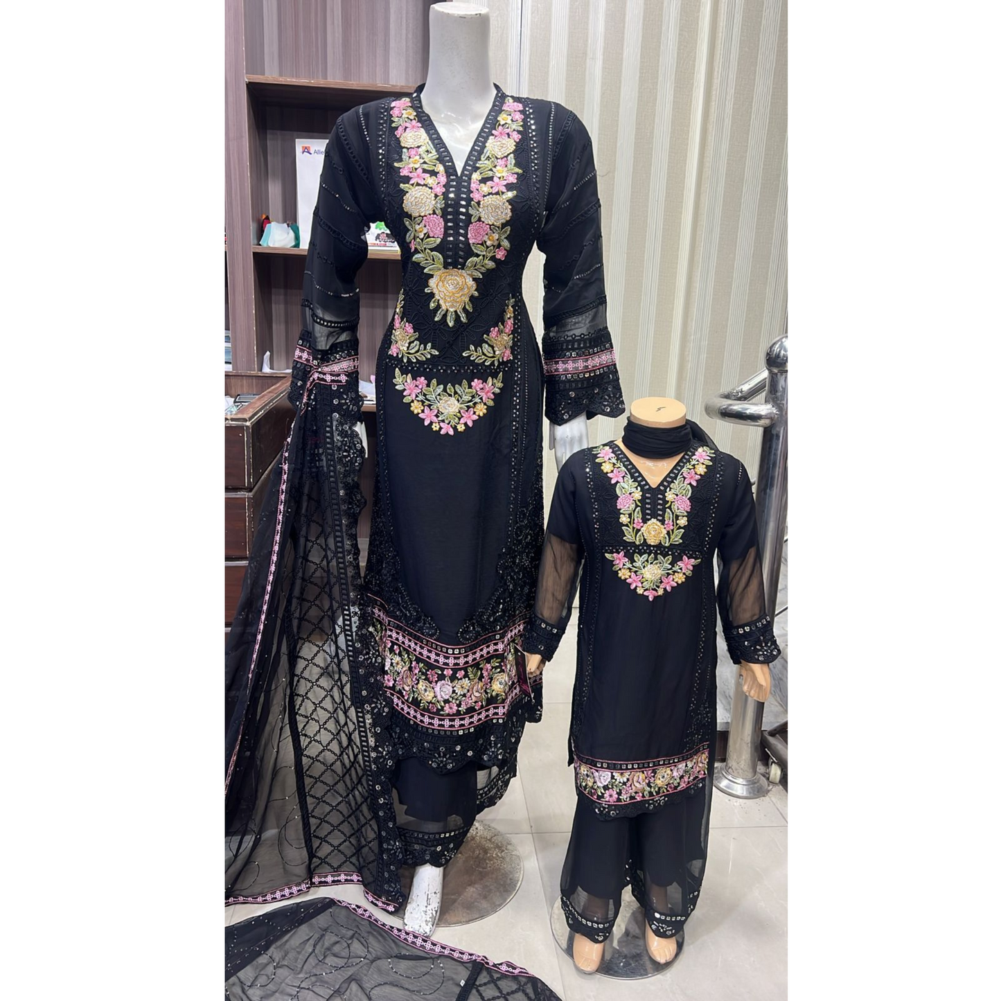 UA-52 3 Pc Luxury mother daughter Embroidered Chiffon Collection- Umnaa