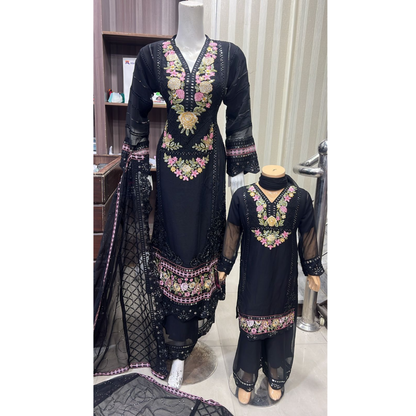 UA-52 3 Pc Luxury mother daughter Embroidered Chiffon Collection- Umnaa