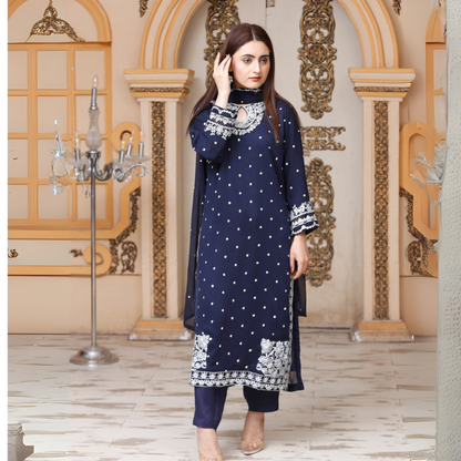 UA-54 3Pc Luxury Embroidered Chiffon Dress with Chiffon Dupatta 3 Pc |Ready to Wear| Umnaa