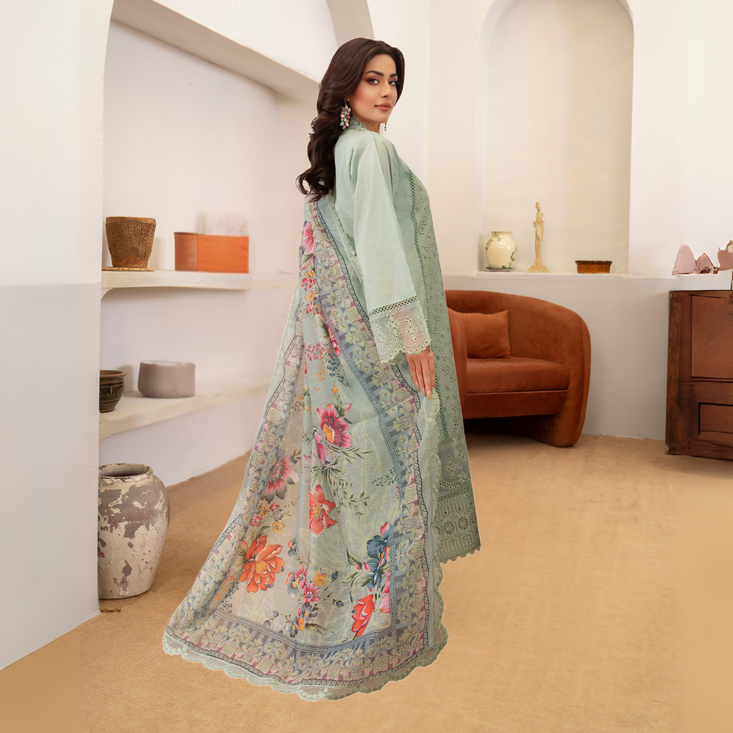 UKC-27 Embroidered Cambric Cotton Ready to Wear 3 Pc - Karma Collection