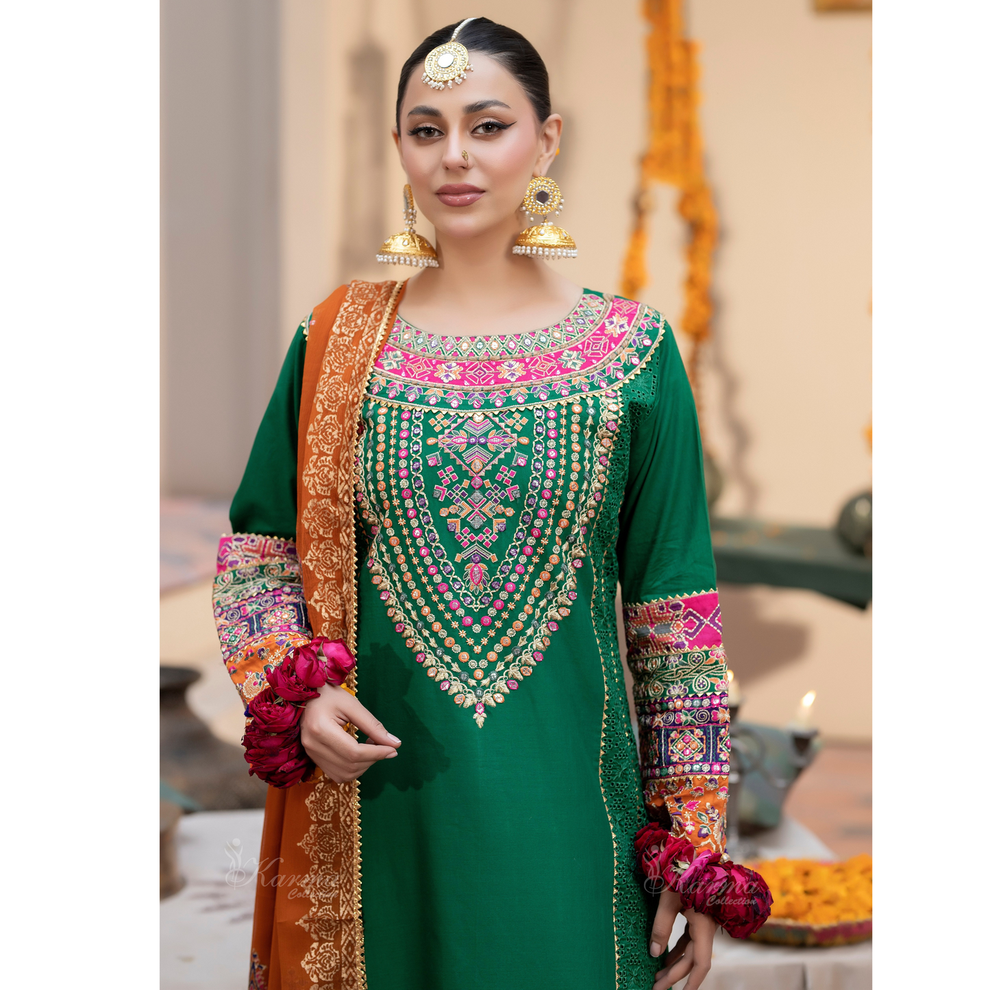 KC-1432 Embroidered Cambric Cotton Dress Ready to Wear 3 Pc - Karma Collection