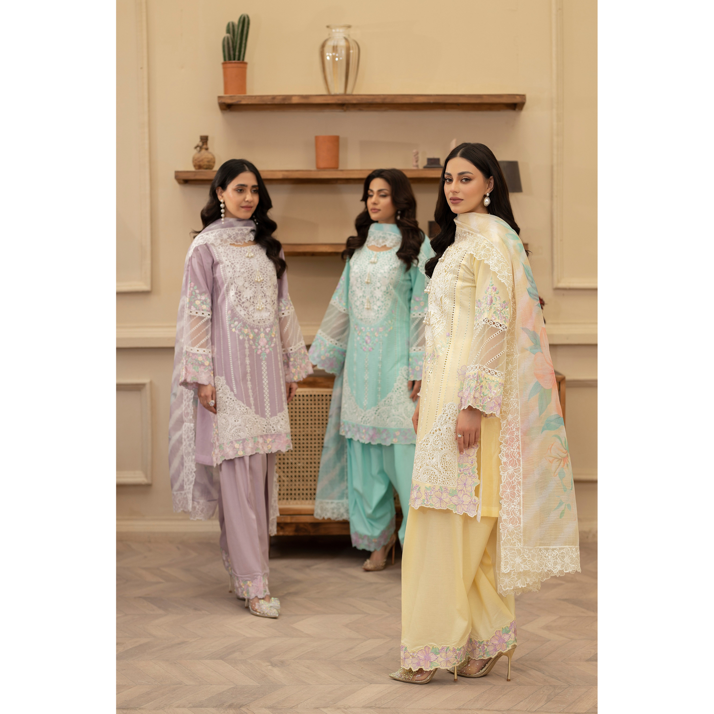 KC-1435 Embroidered Cambric Cotton Farshi Shalwar Kameez Ready to Wear 3 Pc - Karma Collection
