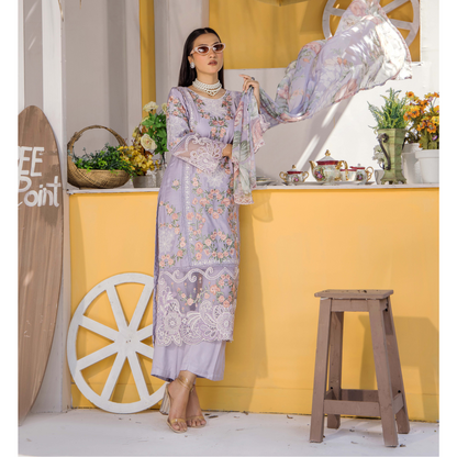 Floral Embroidered Viscose Linen 3 Pc Pakistani Dress | Ready to wear | Traditional Thread