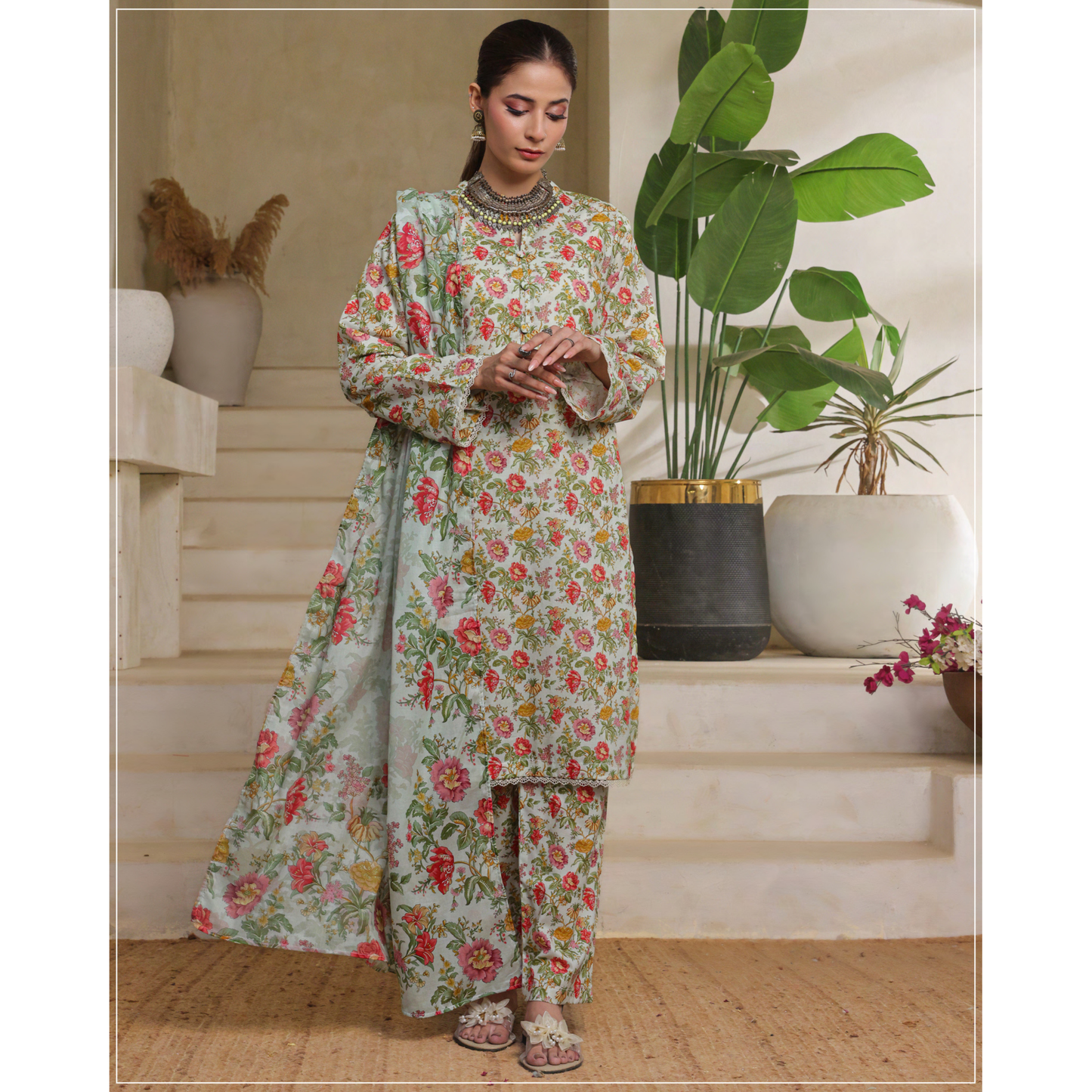 USN-14 Printed Lawn 3 Pc Dress | Ready to Wear | Saphron