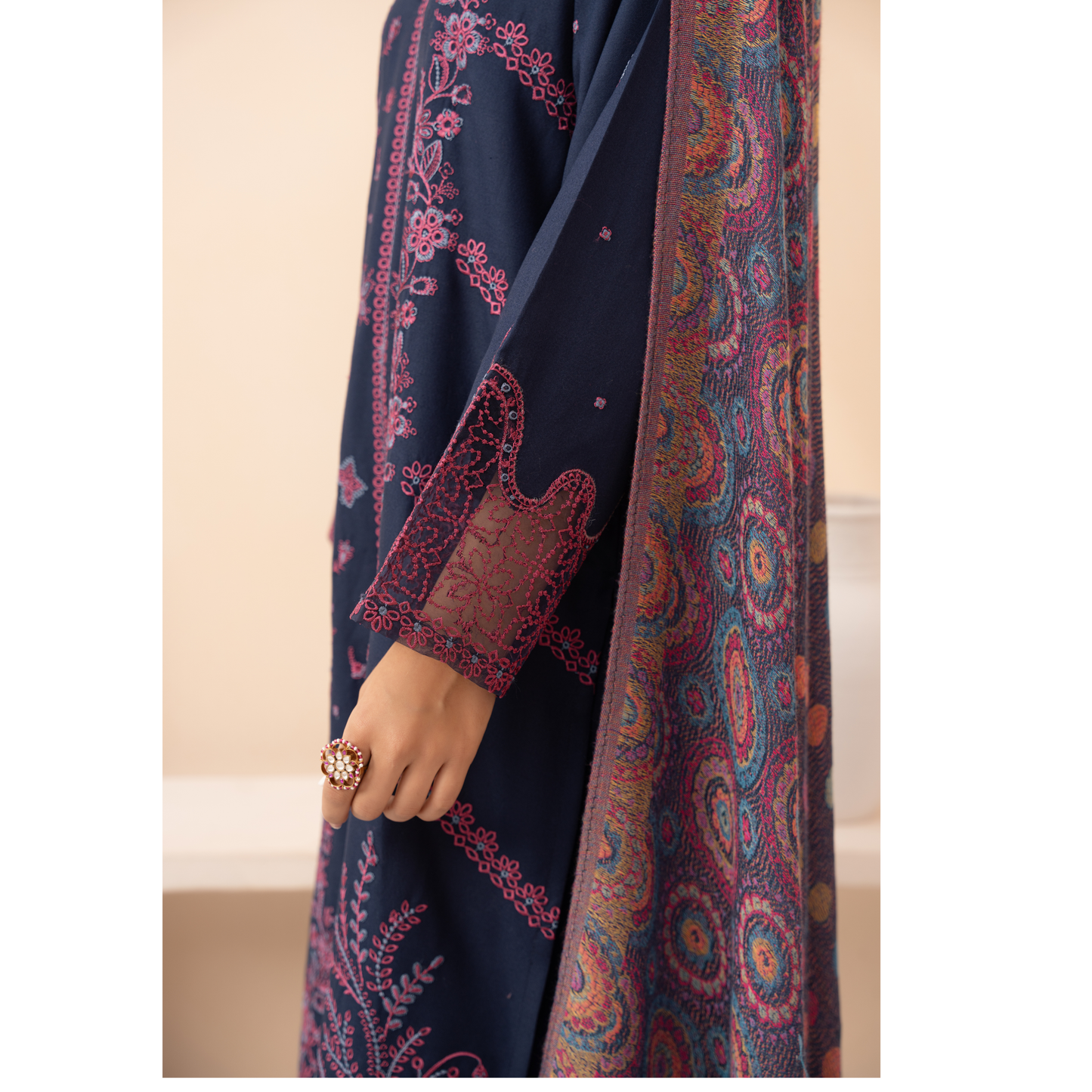 UA-140 Embroidered Dhanak Dress with Pashmina Shawl | Ready to Wear | Asian Clothes
