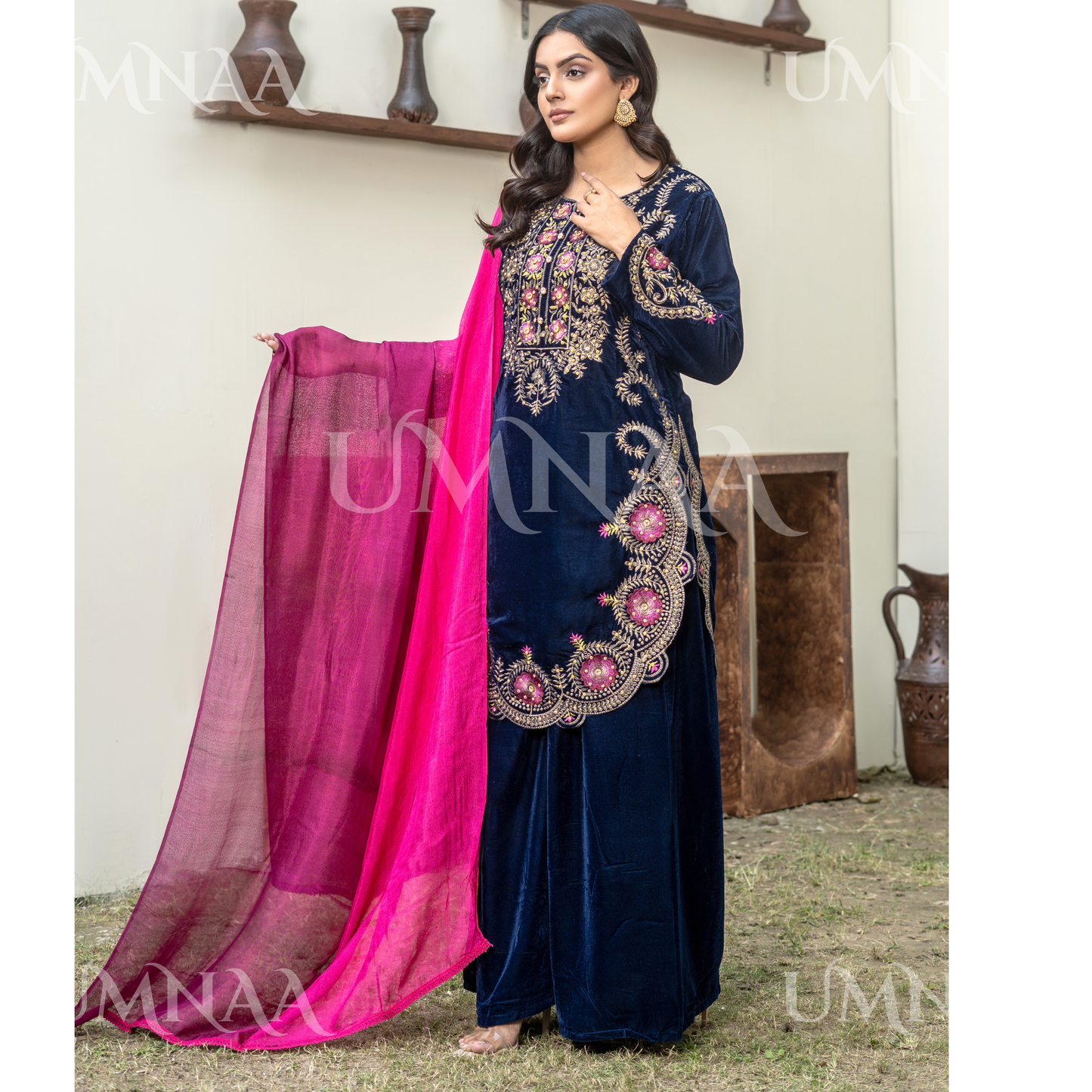 UA-141 3 Luxury Velvet Sharara collection by Umnaa