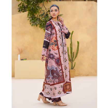 UA-157 Printed Slub Khaddar Kaftan Co-Ord Set | Winter 2 Piece Outfit