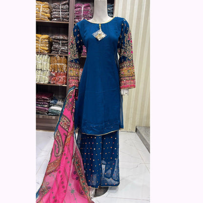 UA-166 Embroidered Chiffon Viral Sharara 3-Piece Collection by Umnaa
