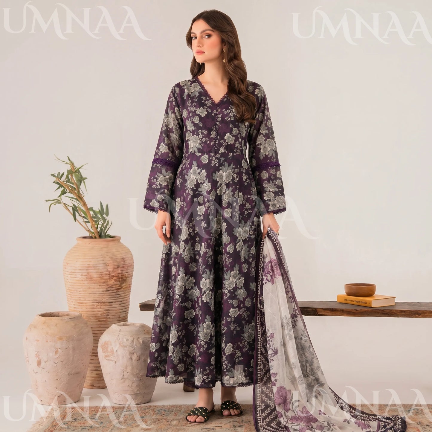 UA-197 Printed Poly Lawn frock 3 Pc Collection Ready to Wear Pakistani Asian clothes