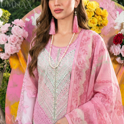 UA-208 Embroidered Chikenkari Cambric Cotton Pastel Festive Collection by Umnaa - Ready to Wear Pakistani Asian clothes