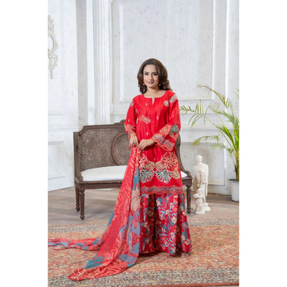 UMRZ-61 "Riwayat" by Rangz Embroidered Cotton with poly Lawn Sharara Festive collection| Ready to Wear Pakistani Asian clothes