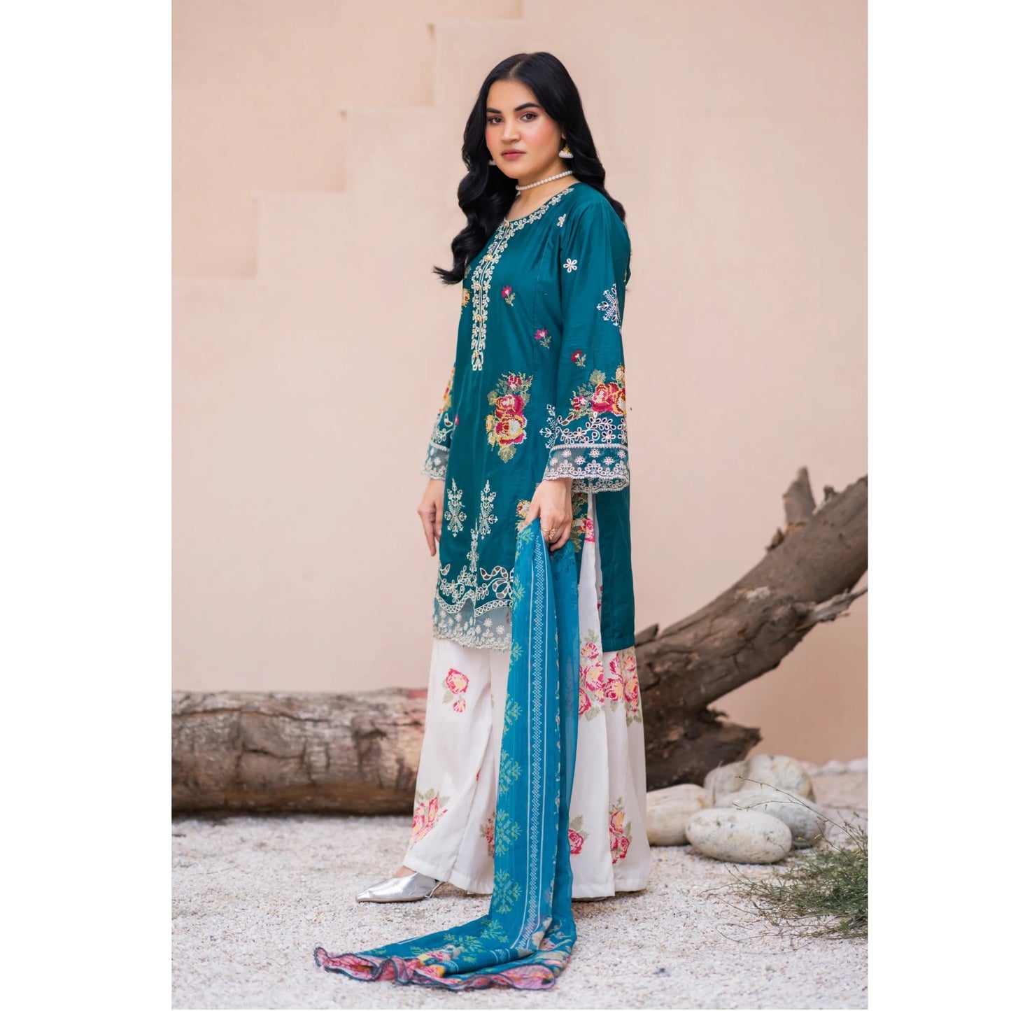 UMRZ-62 "Crimsons" by Rangz Embroidered Cotton with poly Lawn Sharara Festive collection| Ready to Wear Pakistani Asian clothes