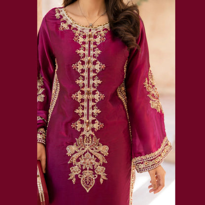 RA-36 Embroidered Sheesha Silk 3 Piece Suit | Premium Embroidered Silk Dress with Dupatta | Women's Party & Festive Wear