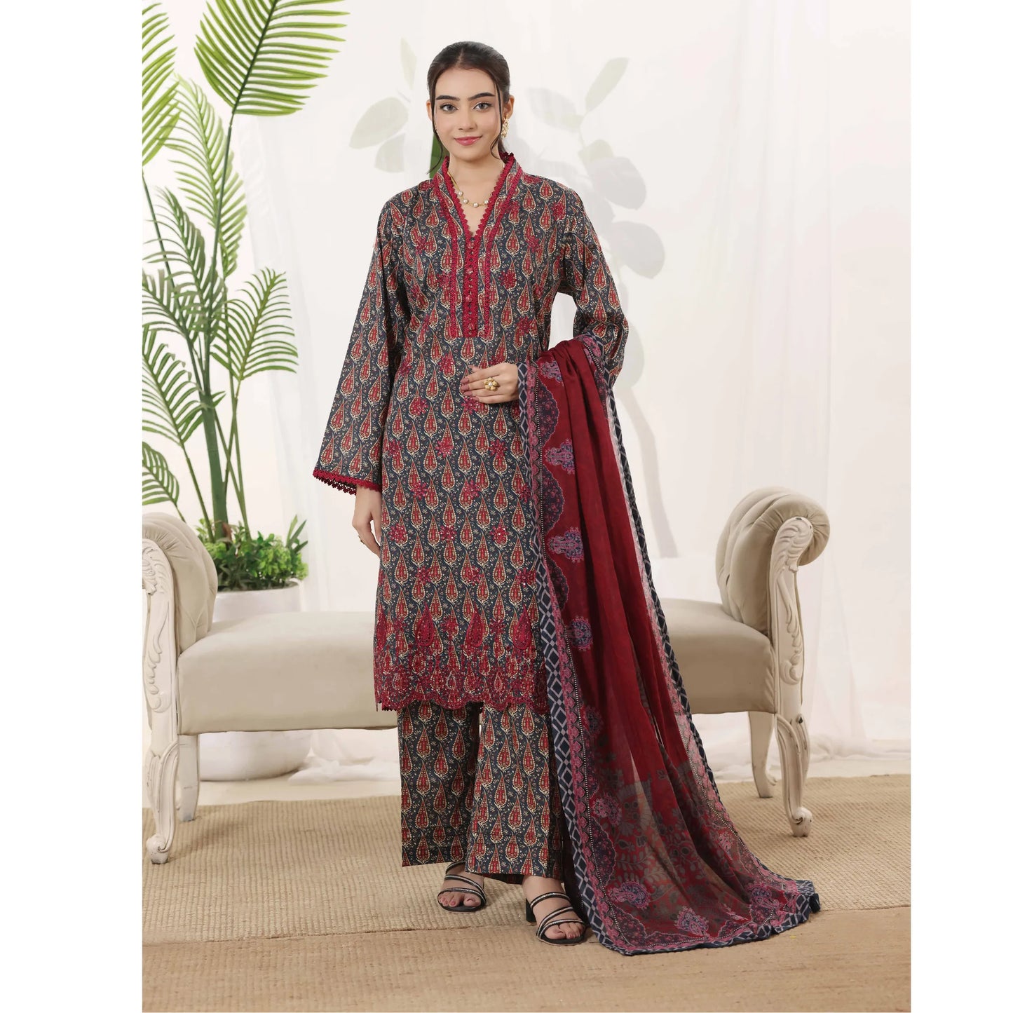 USN-22 Embroidered Chikankari Lawn 3 Piece Summer Collection by saphron | Ready to Wear Pakistani Asian Eastern wear
