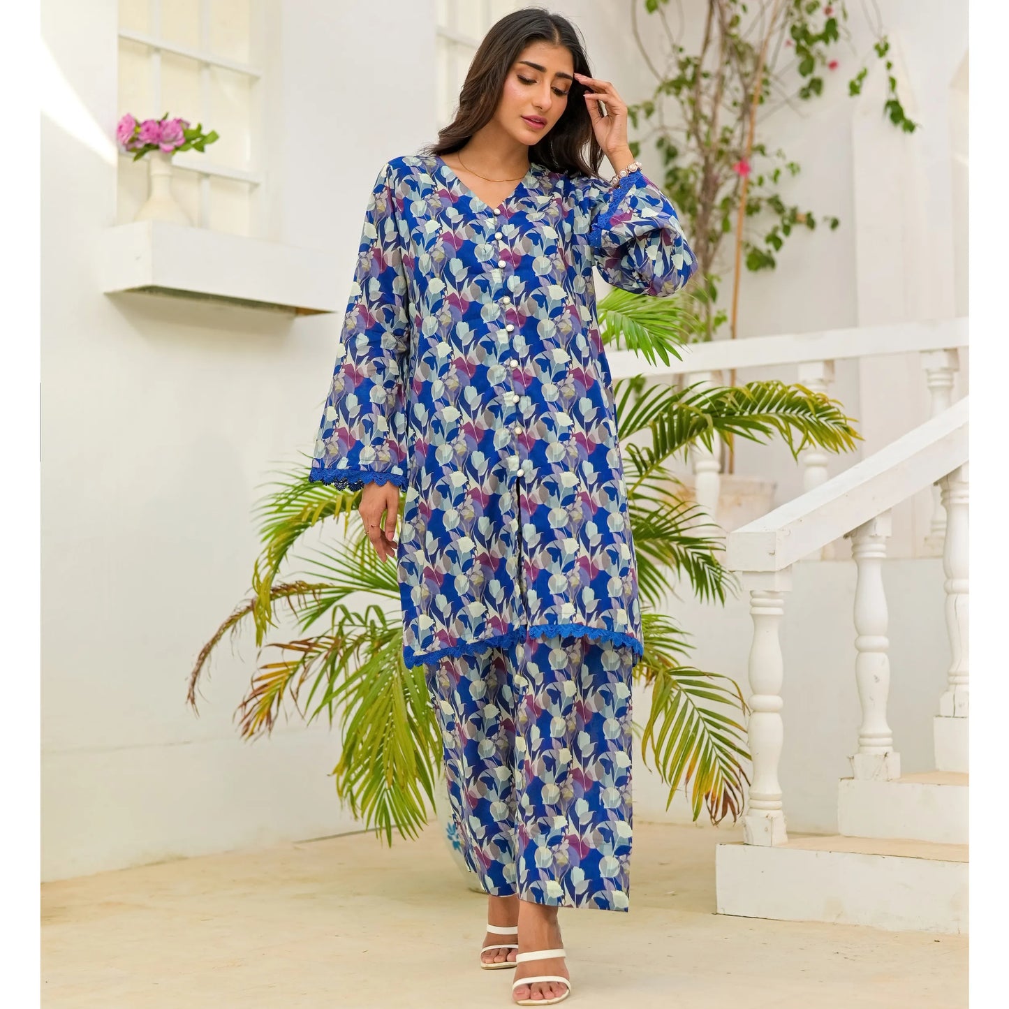 UA-248 Printed Lawn 2 Piece Co-Ord Set | Soft Breathable Summer Outfit | Casual Matching Shirt & Trouser Set by Umnaa