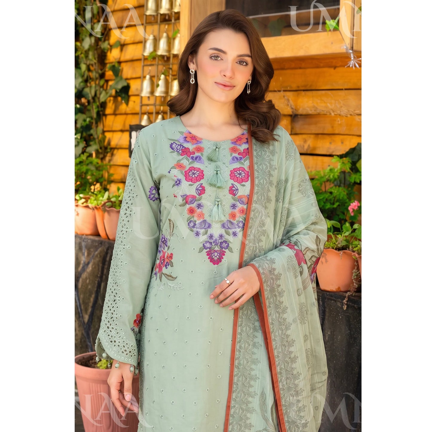 UA-270 Embroidered Cambric Cotton with Tulip Style Shalwar | Umnaa