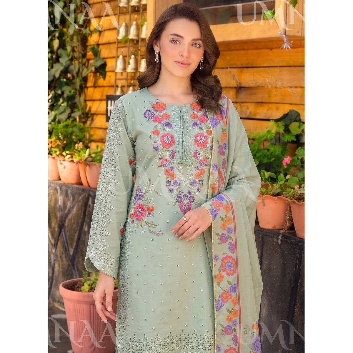 UA-270 Embroidered Cambric Cotton with Tulip Style Shalwar | Umnaa