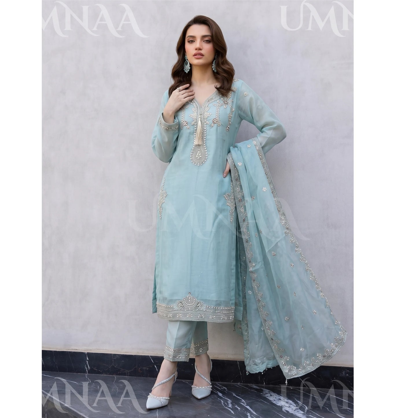 UA-289 Luxury Silk 3-Pc Suit | Embroidered Pakistani Formal Wear