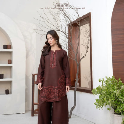 UA-306 Embroidered Dhanak Co-Ord set | Umnaa