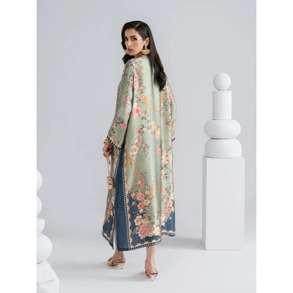 UAL-08 Printed Silk Kaftan with Trouser 2 Pc Set | Ally's