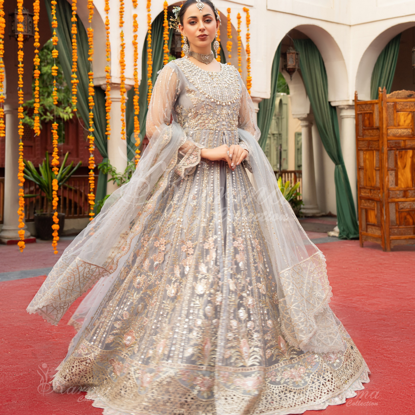 Luxury Embroidered soft Net long Maxi | Wedding Collection | karma Collection | UMKC01301