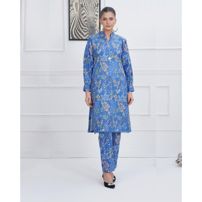 Blue 2 Pc floral Printed Khaddar Pakistani Co-Ords Set | Ready to wear| Hayats