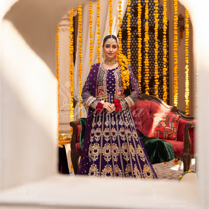 Luxury Embroidered  chiffon long Maxi with velvet jacket | Wedding Collection | karma Collection | UMKC01401