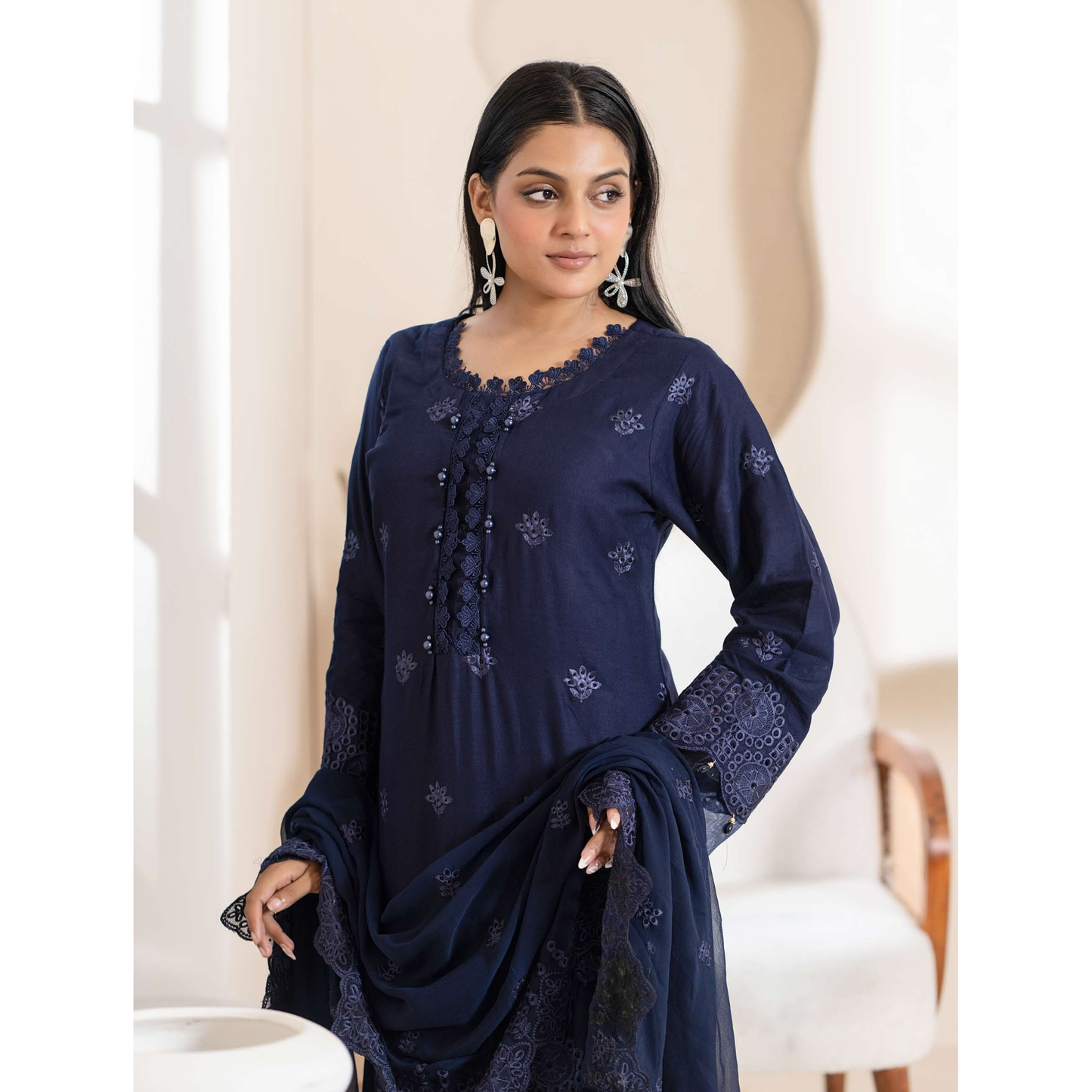 UMRZ-51 "IMAGEKARI" Linen Chikankari 3 Pc Collection by Rangz