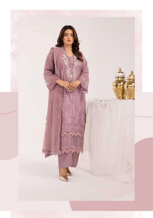 Mauve Embroidered Chikenkari Lawn 3 Pc Dress |SIMRANS