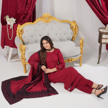 3 Pc Dhanak Shirt & trouser with Dhanak Shawl | Winter Collection | SIMRANS