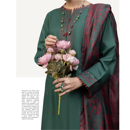 (Green Teal) Embroidered Linen 3 Pc Ready to Wear by Casuallite