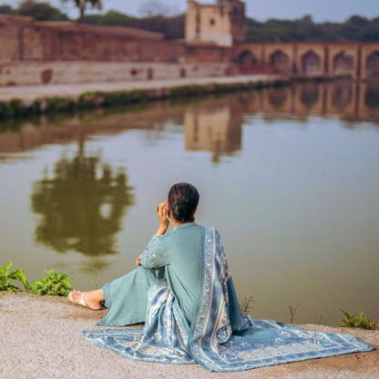 Sea Green 3 Piece Embroidered Dhanak Ready to Wear Collection by Casuallite | UMCAE0604