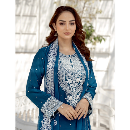 UMRZ-40 Luxury Handwork Embroidered Dress with Chiffon Dupatta 3 Pc |Ready to Wear| Rangz
