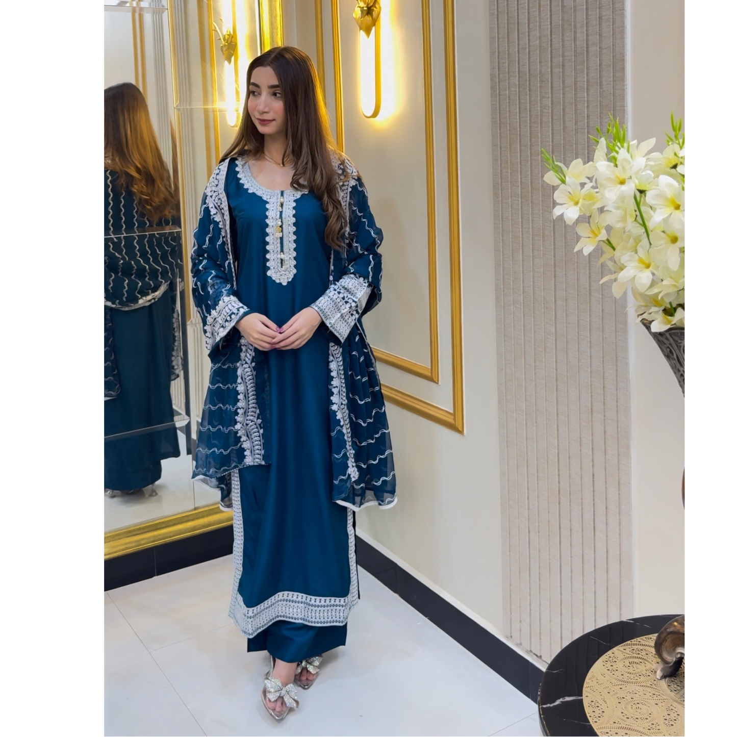 UA-47 Embroidered Linen with Chiffon Duppata Pc Dress | Ready to wear | UMNAA