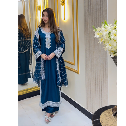 UA-47 Embroidered Linen with Chiffon Duppata Pc Dress | Ready to wear | UMNAA