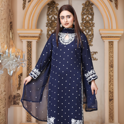 UA-54 3Pc Luxury Embroidered Chiffon Dress with Chiffon Dupatta 3 Pc |Ready to Wear| Umnaa