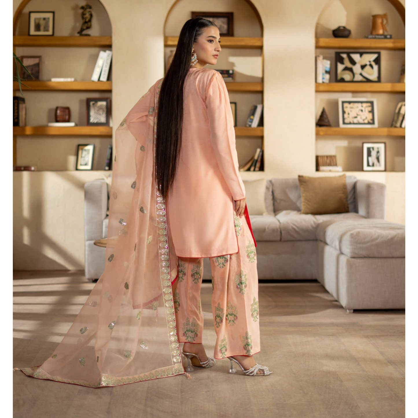 3 Pc Embroidered Raw Silk Farshi Shalwar kameez Pakistani Dress | Ready to wear | Raniya.h URA-14