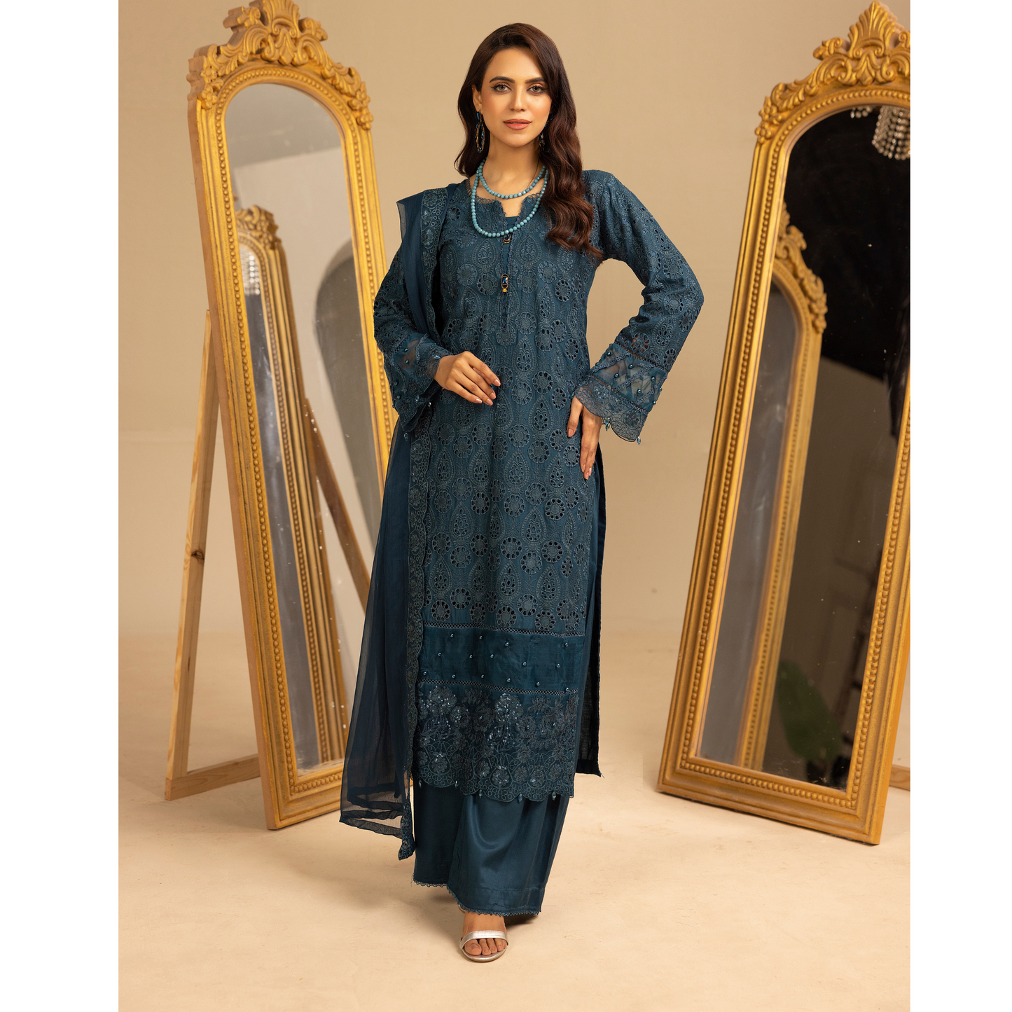 UMS-18 Embroidered Linen Chikenkari 3 Pc Pakistani Dress | Ready to wear | Simrans