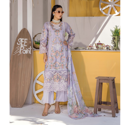 Floral Embroidered Viscose Linen 3 Pc Pakistani Dress | Ready to wear | Traditional Thread