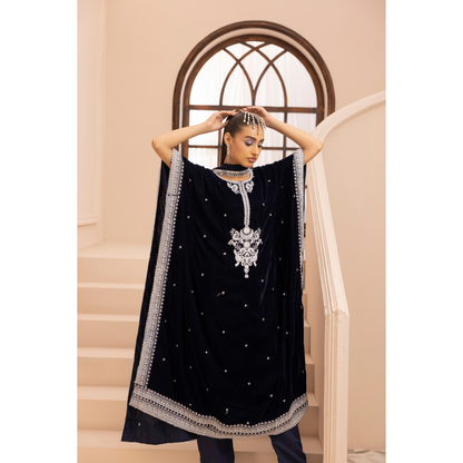UMS-39 Zayna by Simrans Velvet Kaftan Embroidered 3 Pc Collection Asian Clothes  | Modest Wear
