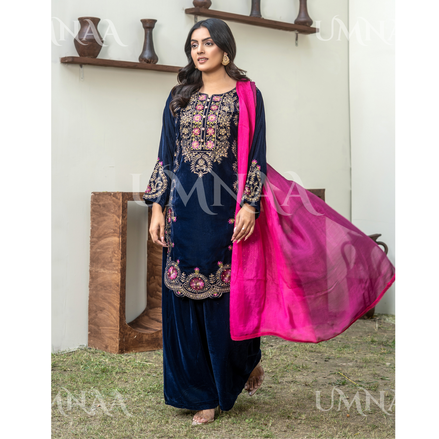 UA-141 3 Luxury Velvet Sharara collection by Umnaa